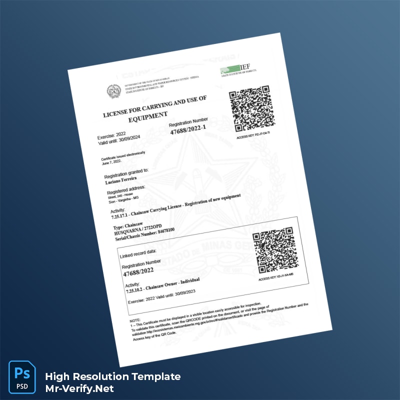 Brazil%20License%20for%20Carrying%20and%20Use%20of%20Equipment%20Registration%20Certificate%20Template%20in%20Word%20and%20PDF%20formats Editable Brazil License for Carrying and Use of Equipment Registration Certificate Word and Pdf Template Preview