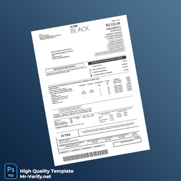 Brazil TIM Invoice Template in Word and PDF formats