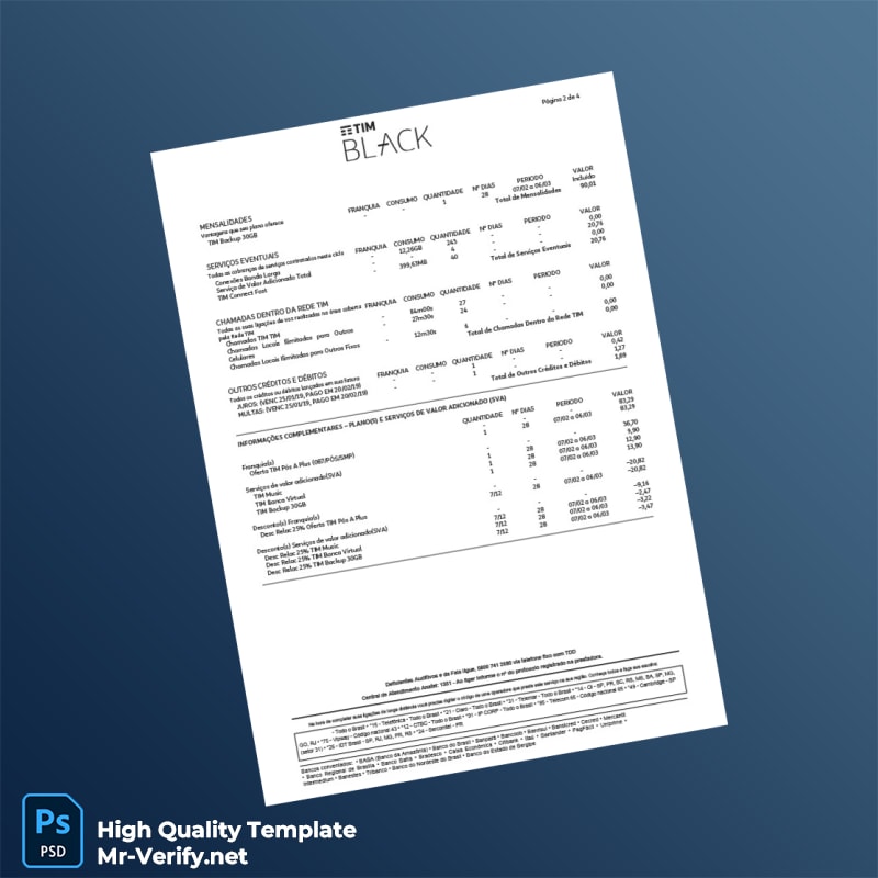 Brazil TIM Invoice Template in Word and PDF formats page 2 Brazil TIM Invoice Template in Word and PDF formats page 2