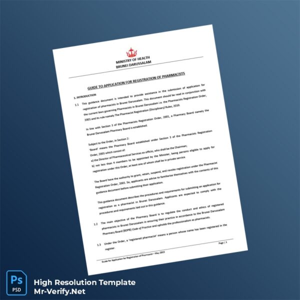 Editable Brunei Darussalam Pharmacy Board Registration Certificate Word and Pdf Template Preview - Mac Doc