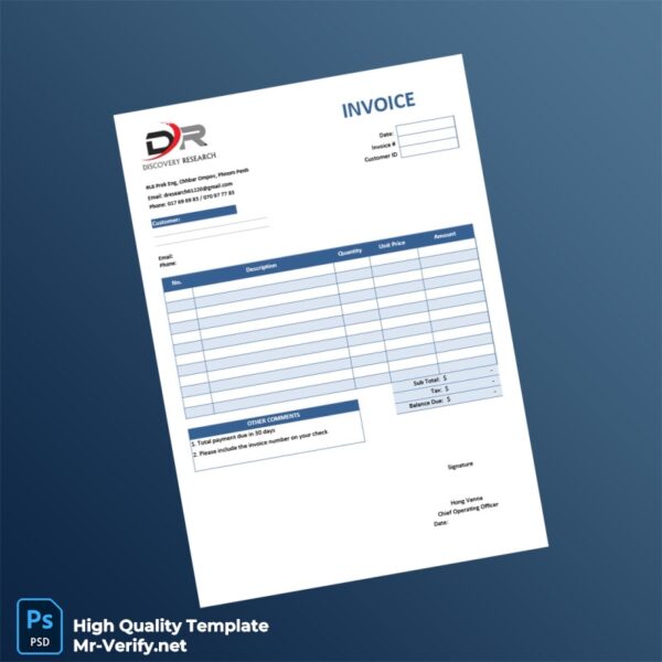 Cambodia Discovery Research Invoice Template in Word and PDF formats