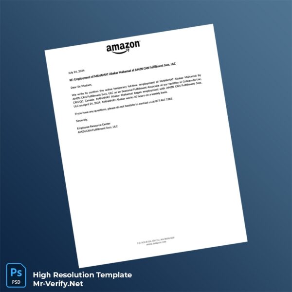 Editable Canada AMZN CAN Fulfillment Svcs ULC Employment Verification Letter Word and Pdf Template Preview - Mac Doc