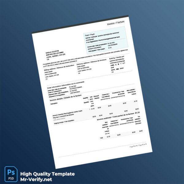 Canada Amazon Invoice Template in Word and PDF formats
