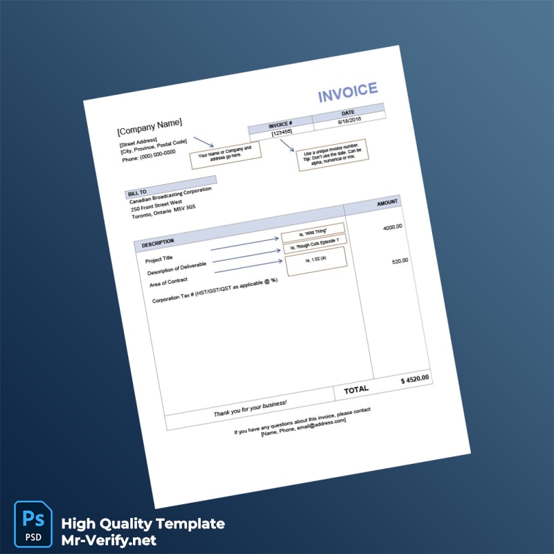 Canada Canadian Broadcasting Corporation Invoice Template in Word and PDF formats Canada Canadian Broadcasting Corporation Invoice Template in Word and PDF formats