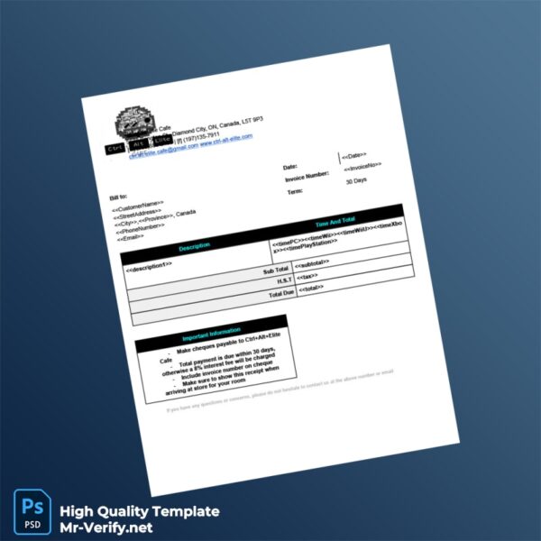 Canada Ctrl Alt Elite Cafe Invoice Template in Word and PDF formats