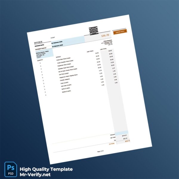 Canada Pizza Express Invoice Template in Word and PDF formats Canada Pizza Express Invoice Template in Word and PDF formats
