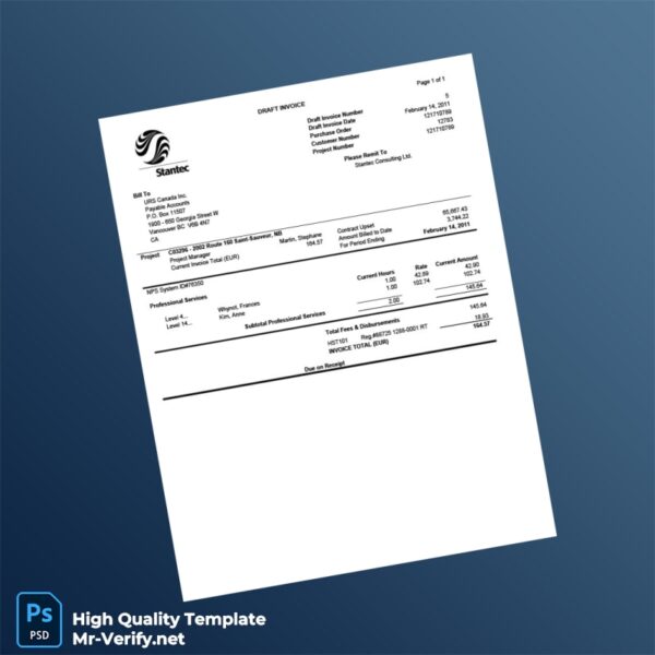 Canada Stantec Consulting Ltd Invoice Template in Word and PDF formats