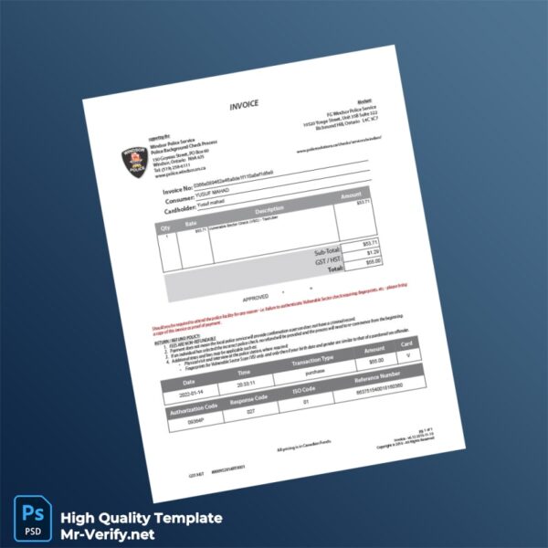 Canada Windsor Police Service Invoice Template in Word and PDF formats
