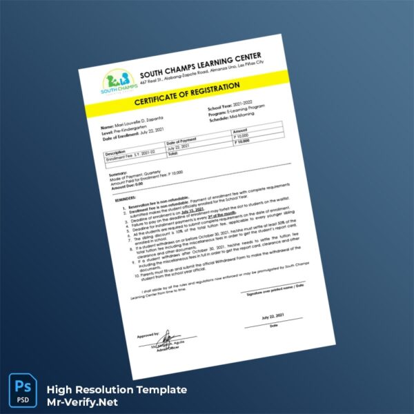 Editable Certificate of Registration Word and Pdf Template Preview