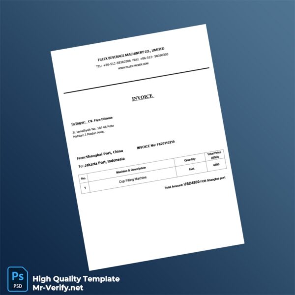 China Fillex Beverage Machinery Co Limited Invoice Template in Word and PDF formats