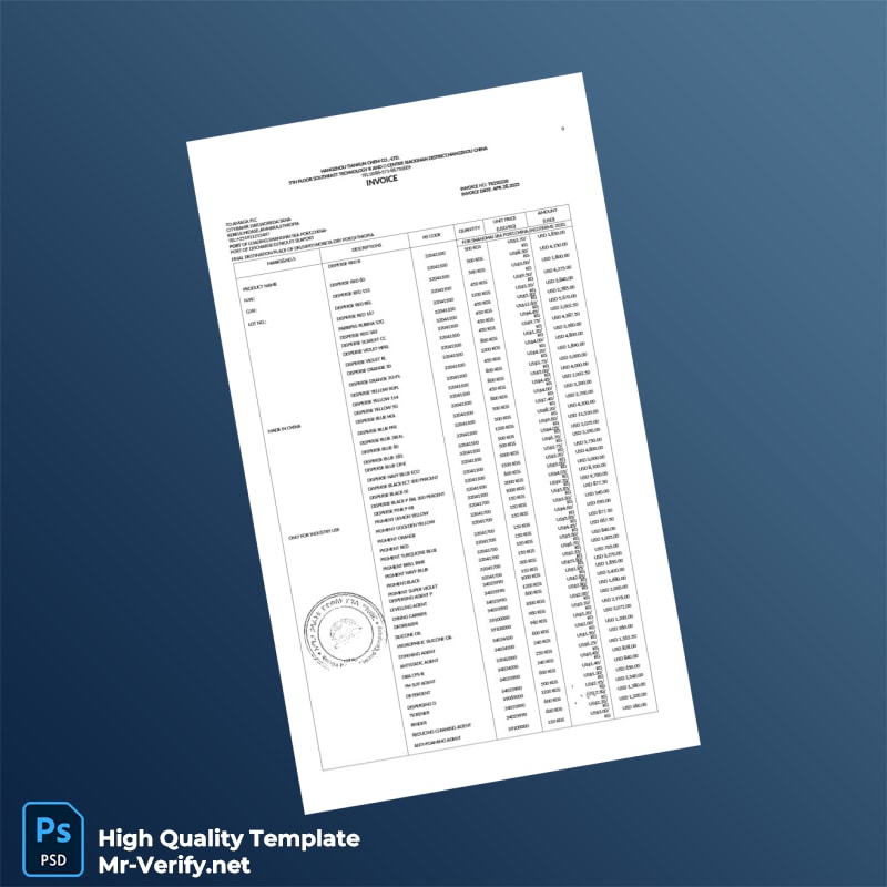 China Hangzhou Tianjun Chem Co Ltd Invoice Template in Word and PDF formats China Hangzhou Tianjun Chem Co Ltd Invoice Template in Word and PDF formats