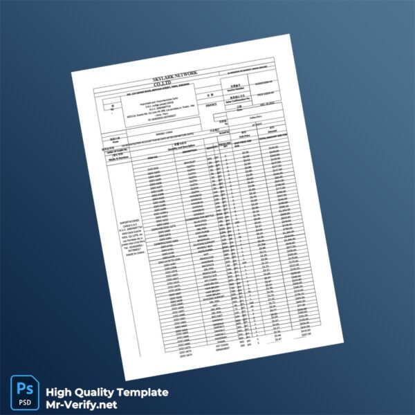 China Skylark Network Co Ltd Invoice Template in Word and PDF formats China Skylark Network Co Ltd Invoice Template in Word and PDF formats