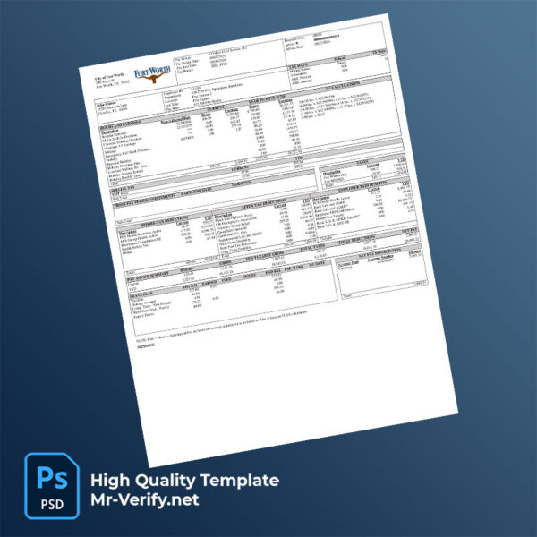 City of Fort Worth pay stub word and pdf template