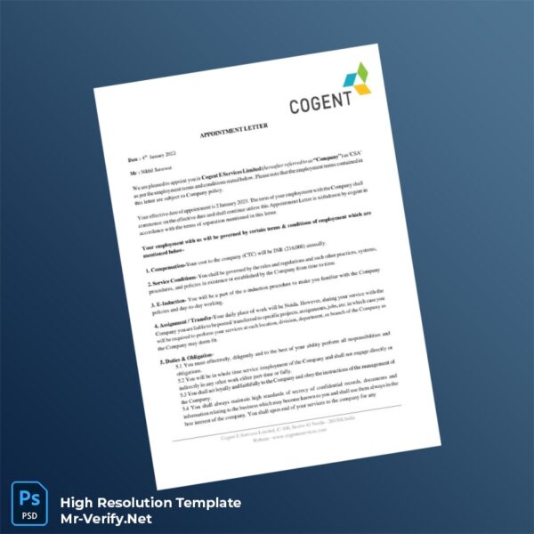 Editable Cogent Employment Verification Letter Word and Pdf Template Preview - Mac Doc