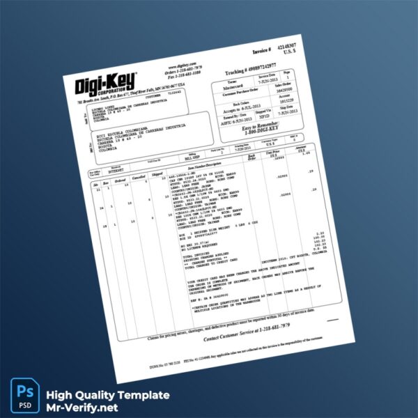 Colombia Digi-Key Invoice Template in Word and PDF formats