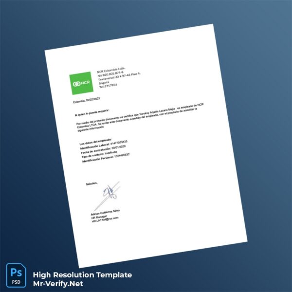 Colombia%20NCR%20Colombia%20LTDA%20Employment%20Verification%20Letter%20Template%20in%20Word%20and%20PDF%20formats Editable Colombia NCR Colombia LTDA Employment Verification Letter Word and Pdf Template Preview - Mac Doc