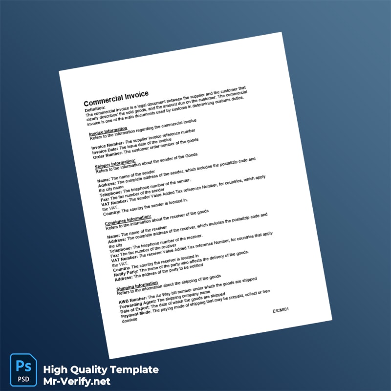 Commercial Invoice Template in Word and PDF formats page 2 Commercial Invoice Template in Word and PDF formats page 2