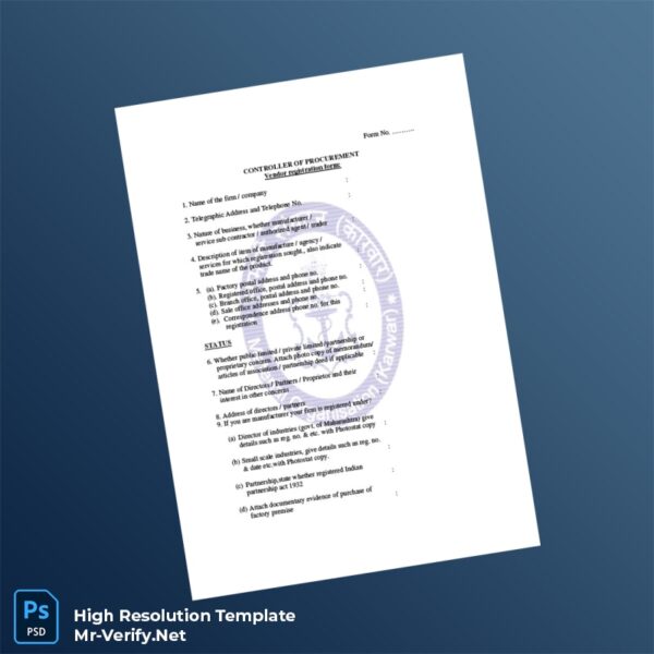 Editable Country Controller of Procurement Vendor Registration Form Word and Pdf Template Preview - Mac Doc