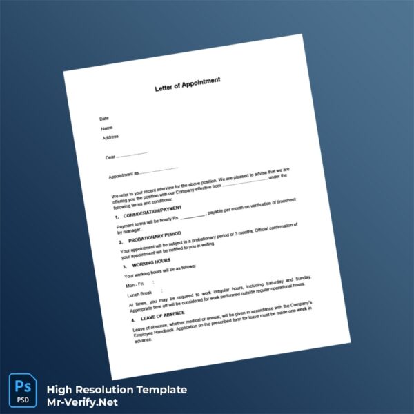 Editable Custom Letter of Appointment Word and Pdf Template Preview - Mac Doc