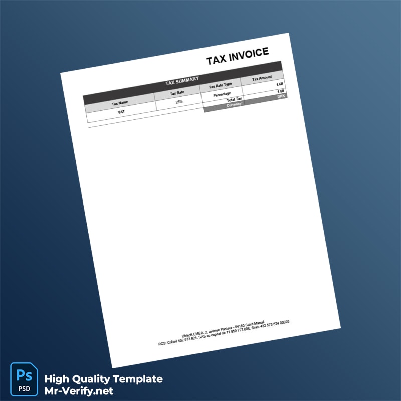 Denmark Ubisoft Tax Invoice Template in Word and PDF formats page 2 Denmark Ubisoft Tax Invoice Template in Word and PDF formats page 2