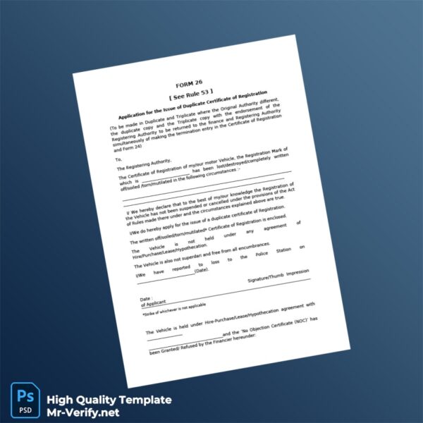 Duplicate Vehicle Registration Certificate Application Template in Word and PDF formats Duplicate Vehicle Registration Certificate Application Template in Word and PDF formats