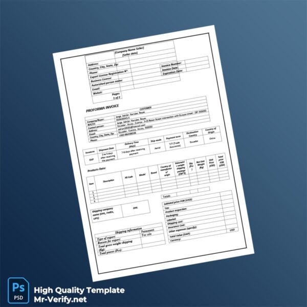 Ecuador Proforma Invoice Template in Word and PDF formats
