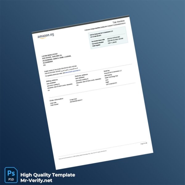 Egypt Amazon Tax Invoice Template in Word and PDF formats