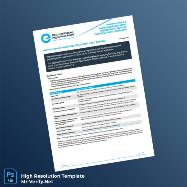 Editable Electrical Workers Registration Board Registration Certificate Word and Pdf Template Preview - Mac Doc