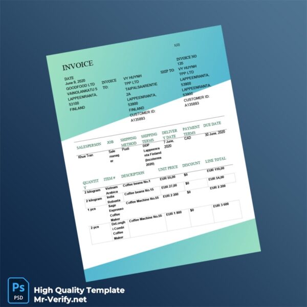Finland Goodfood Ltd Invoice Template in Word and PDF formats Finland Goodfood Ltd Invoice Template in Word and PDF formats