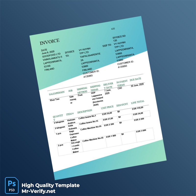 Finland Goodfood Ltd Invoice Template in Word and PDF formats Finland Goodfood Ltd Invoice Template in Word and PDF formats