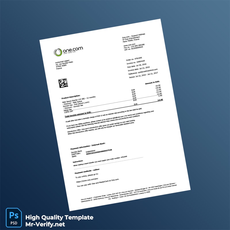 France One com Invoice Template in Word and PDF formats France One com Invoice Template in Word and PDF formats