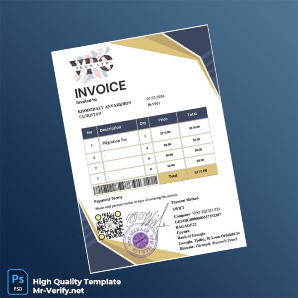 Georgia VPO TECH LTD Invoice Template in Word and PDF formats