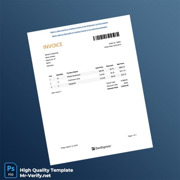 Germany Alfreds Futterkiste Invoice Template in Word and PDF formats Germany Alfreds Futterkiste Invoice Template in Word and PDF formats