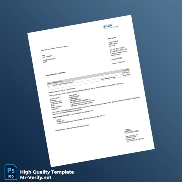 Germany Sedo GmbH Invoice Template in Word and PDF formats