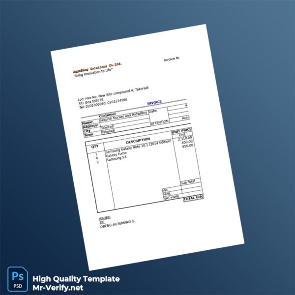 Ghana AgyeBeng Solutions Co Ltd Invoice Template in Word and PDF formats