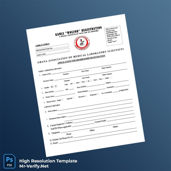 Editable Ghana Association of Medical Laboratory Scientists Membership Registration Form Word and Pdf Template Preview - Mac Doc