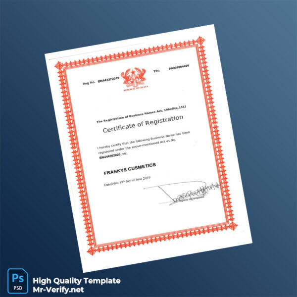 Ghana Business Registration Certificate Template in Word and PDF formats Ghana Business Registration Certificate Template in Word and PDF formats