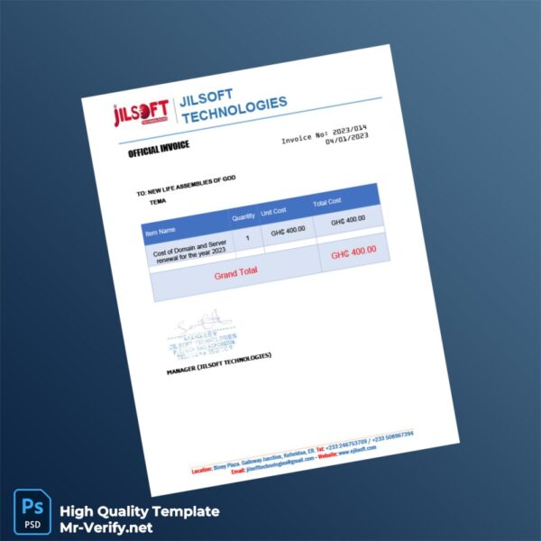 Ghana Jilsoft Technologies Invoice Template in Word and PDF formats