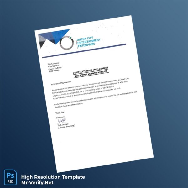 Editable Ghana MENSAH Employment Verification Letter Word and Pdf Template Preview - Mac Doc