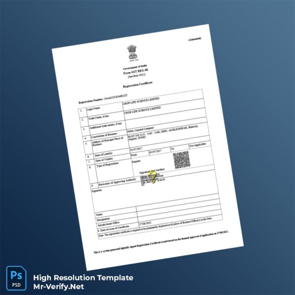 Editable Gujarat GST Registration Certificate Word and Pdf Template Preview - Mac Doc