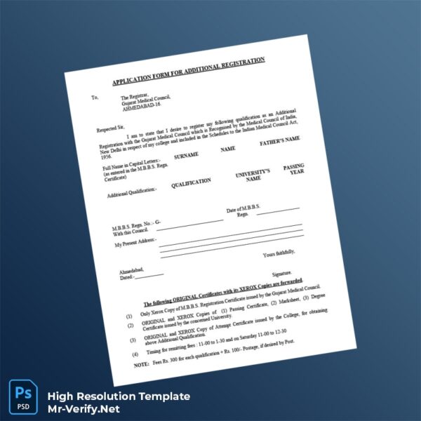 Editable Gujarat Gujarat Medical Council Registration Certificate Word and Pdf Template Preview - Mac Doc