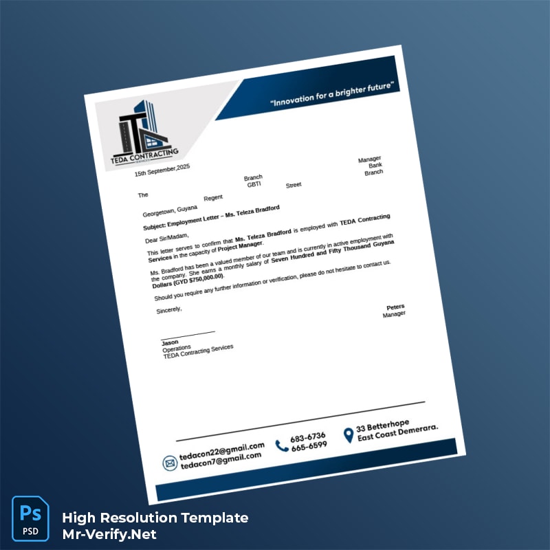 Guyana%20TEDA%20Contracting%20Services%20Employment%20Verification%20Letter%20Template%20in%20Word%20and%20PDF%20formats Editable Guyana TEDA Contracting Services Employment Verification Letter Word and Pdf Template Preview - Mac Doc