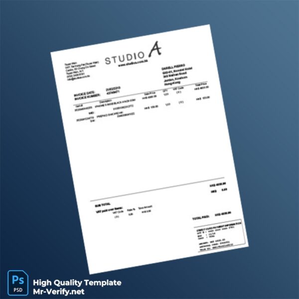 Hong Kong Studio A Invoice Template in Word and PDF formats Hong Kong Studio A Invoice Template in Word and PDF formats