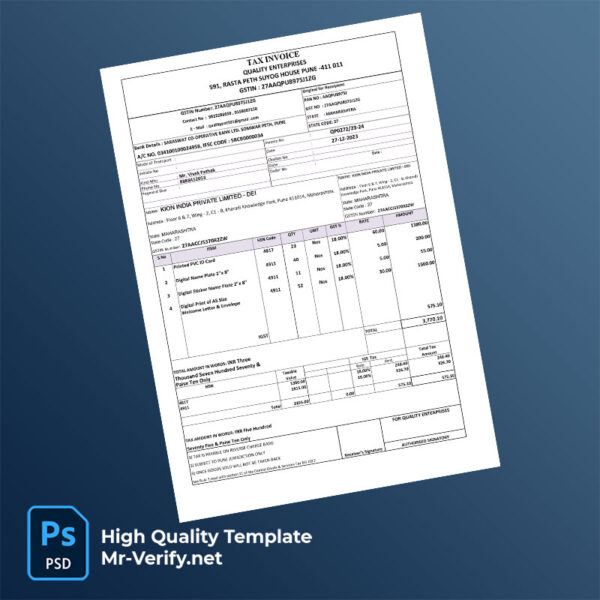 India Quality Enterprises Editable Tax Invoice Template in Word and PDF formats