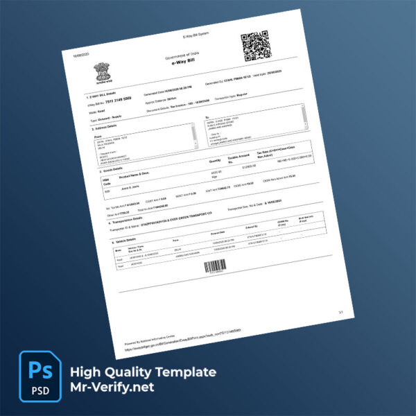 India Raja Traders Editable E-Way Bill Template in Word and PDF formats