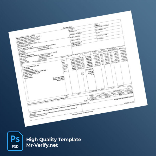 India Safestead Private Limited Editable Construction Bill Template in Word and PDF formats