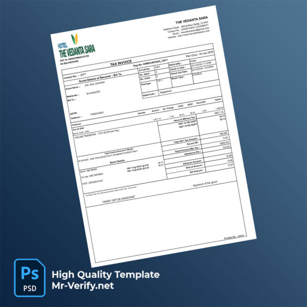 India The Vedanta Sara Editable Tax Invoice Template in Word and PDF formats