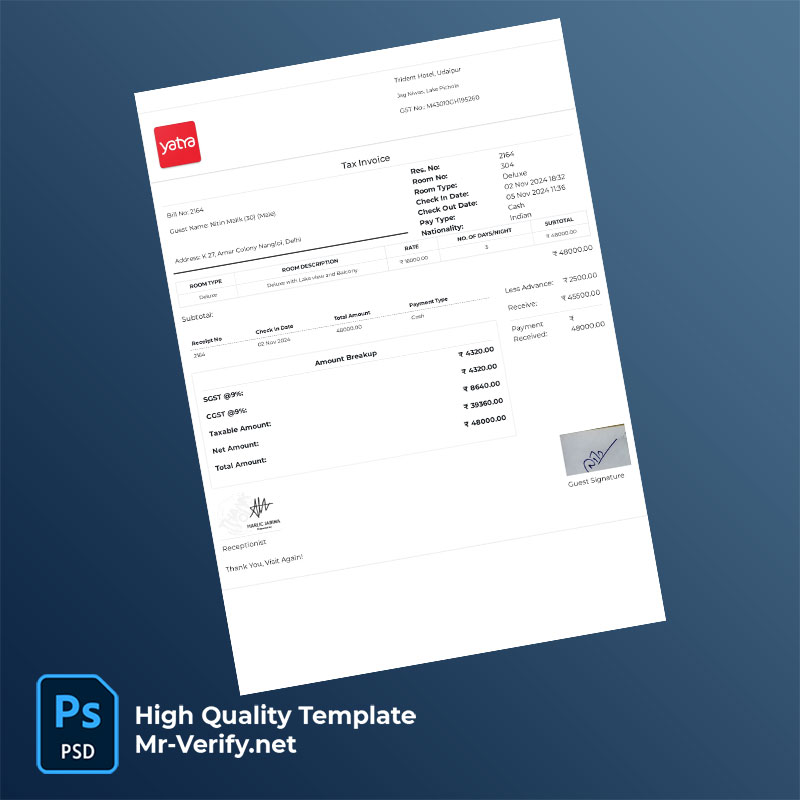 India-Trident-Hotel-Udaipur-Editable-Hotel-Bill-Template-in-Word-and-PDF-formats-mrverify India Trident Hotel Udaipur Editable Hotel Bill Template in Word and PDF formats