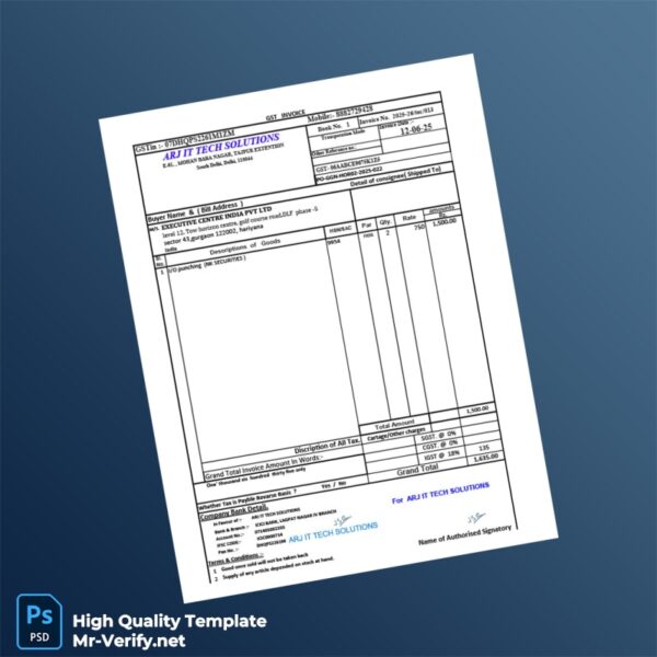 India ARJ IT Tech Solutions Invoice Template in Word and PDF formats