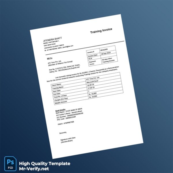 India ATC Tires Pvt Ltd Invoice Template in Word and PDF formats